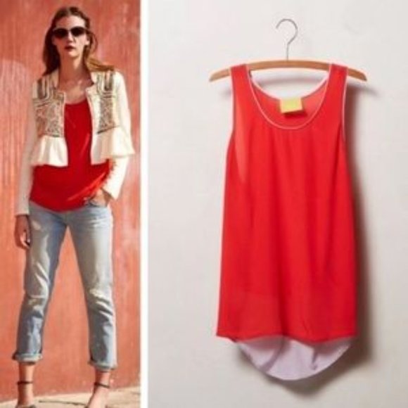Maeve Women's Tank Top Silk Red High Low - Picture 1 of 8